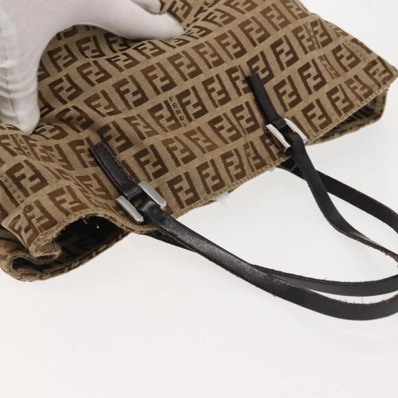 FENDI Zucchino Canvas Tote Bag Beige Silver Auth 143354 - Picture 7 of 15